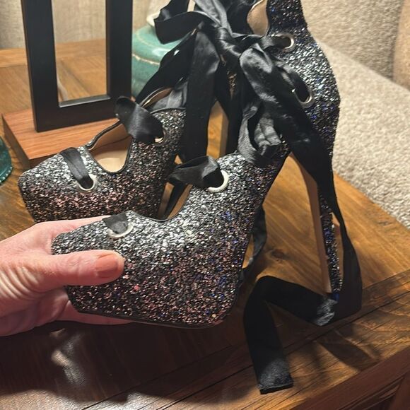 Sparkle 6” stiletto, glitter tie-up heels - Picture 4 of 16